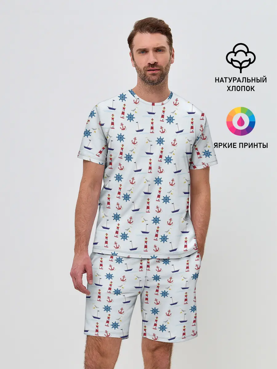 Мужской костюм с шортами / Кораблики да маяки