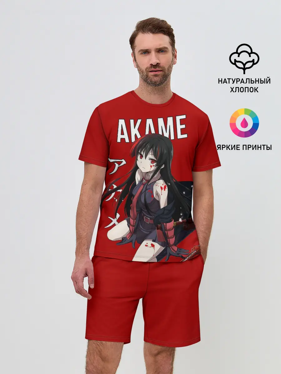 Мужской костюм с шортами / Убийца Акаме на красном фоне