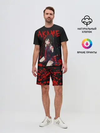 Мужской костюм с шортами / Убийца Акаме на черно-красно фоне