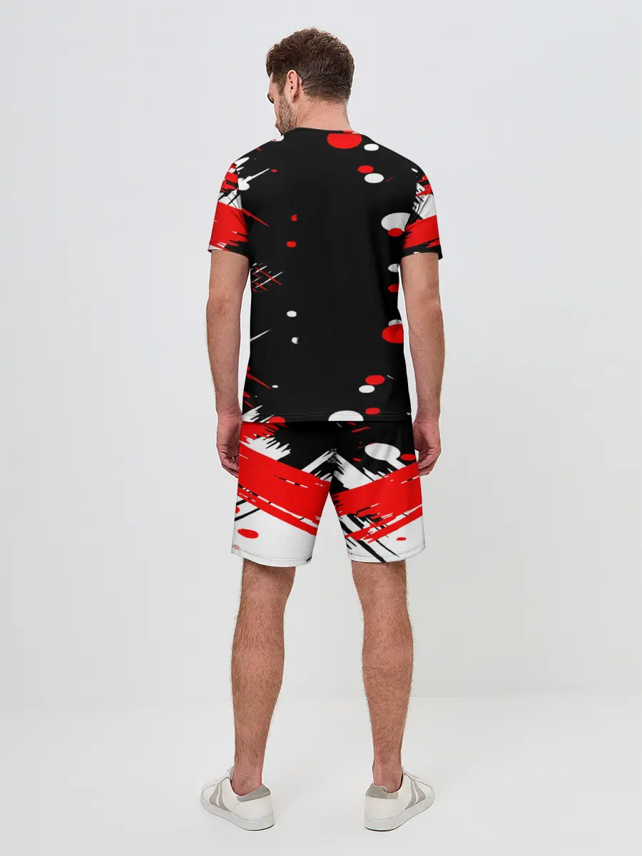 Мужской костюм с шортами / Хвост Феи красно-черная геометрия