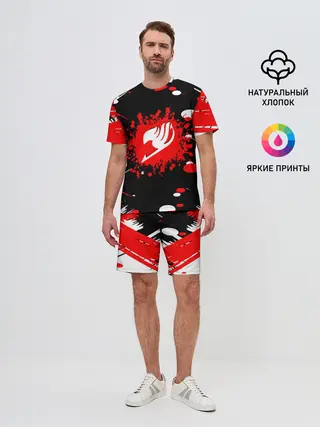 Мужской костюм с шортами / Хвост Феи красно-черная геометрия
