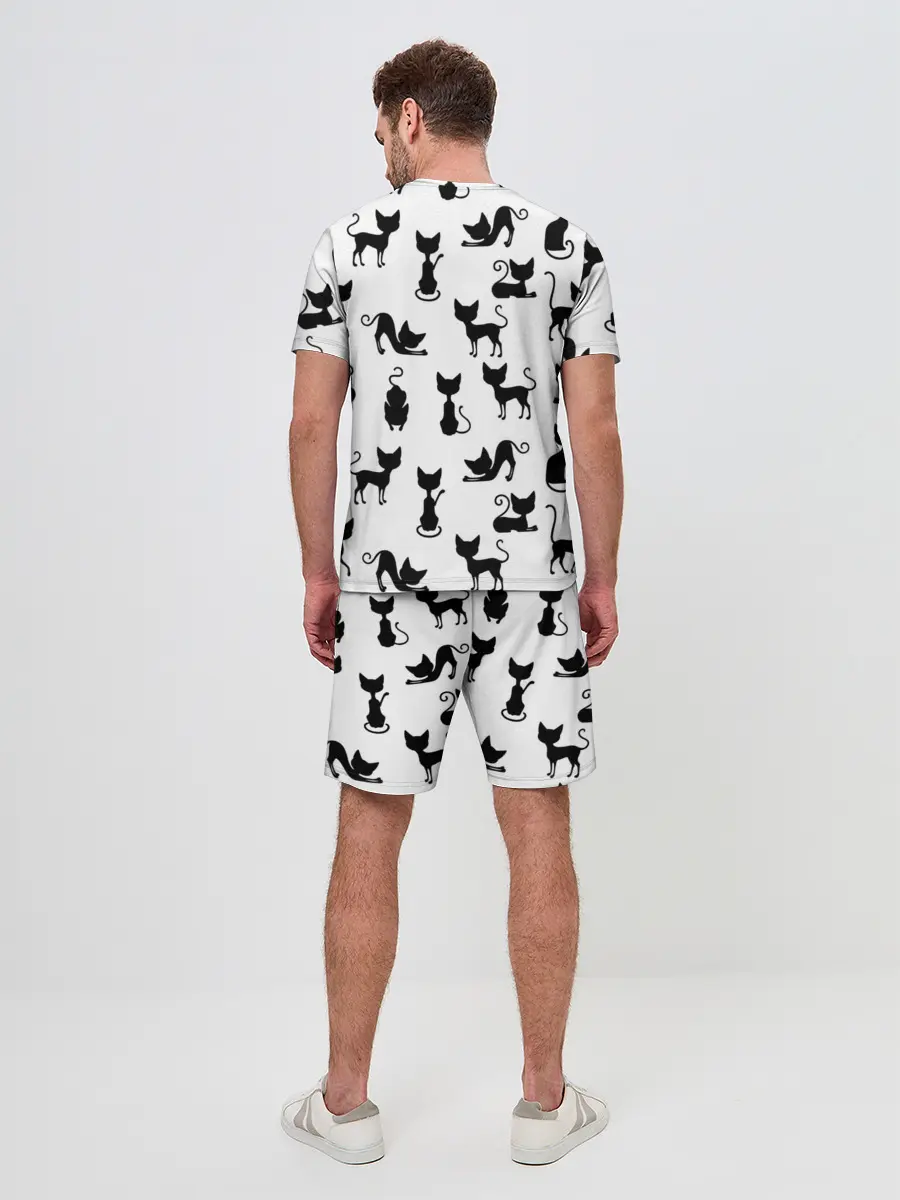 Мужской костюм с шортами / КОШКИ БЕЛОЕ НА ЧЕРНОМ