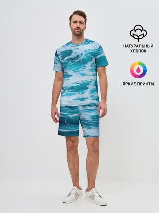 Мужской костюм с шортами / Вода волны пена море