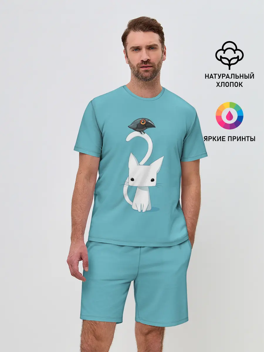 Мужской костюм с шортами / Белый котик и воробушек
