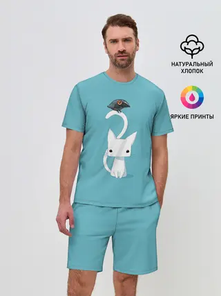 Мужской костюм с шортами / Белый котик и воробушек