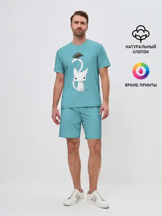 Мужской костюм с шортами / Белый котик и воробушек