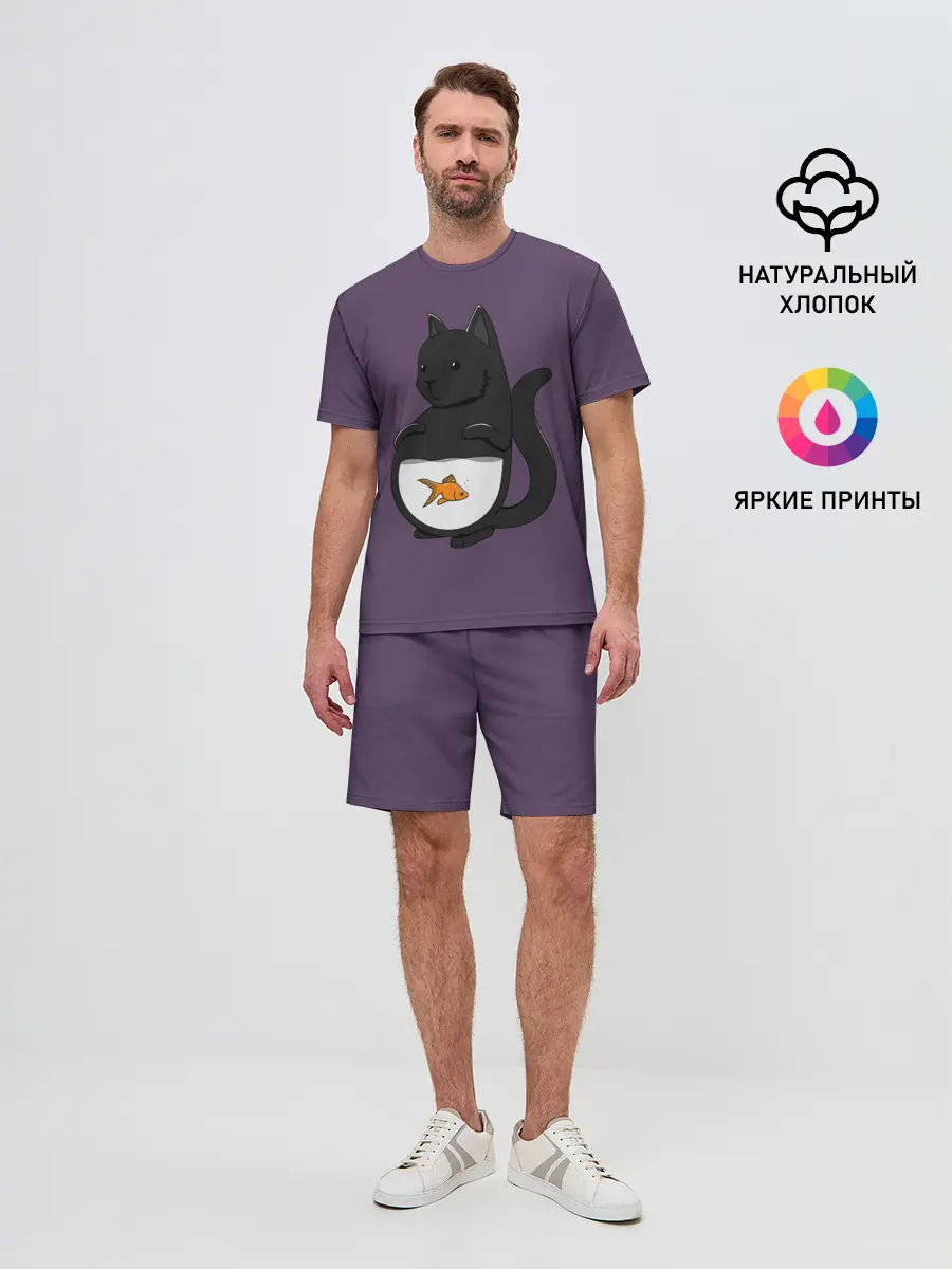 Мужской костюм с шортами / Довольный кот