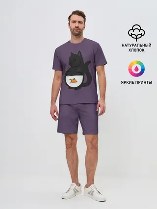 Мужской костюм с шортами / Довольный кот