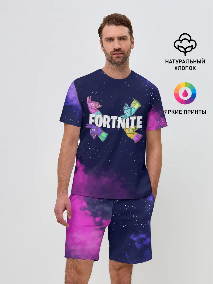 Мужской костюм с шортами / Ламы фортнайт в космосе