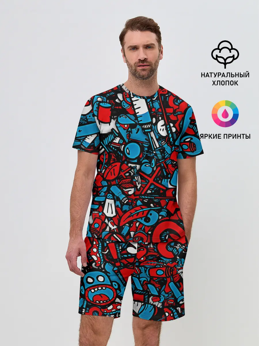 Мужской костюм с шортами / Красно синие безумие