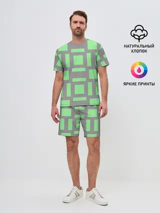 Мужской костюм с шортами / Пиксели зеленые