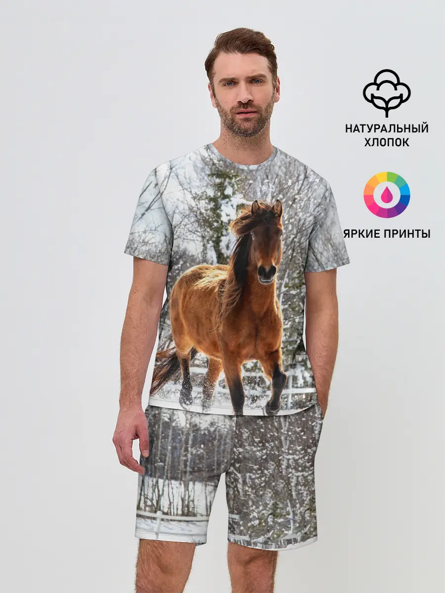 Мужской костюм с шортами / Конь и снег