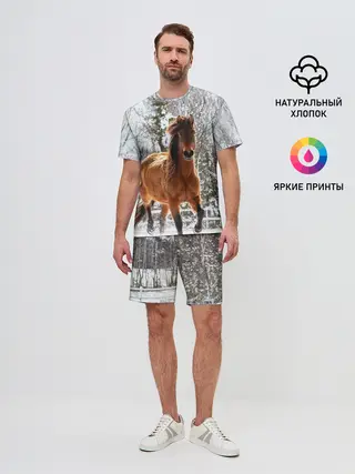 Мужской костюм с шортами / Конь и снег