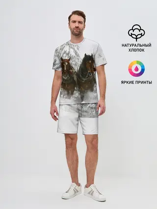 Мужской костюм с шортами / Лошади и снег