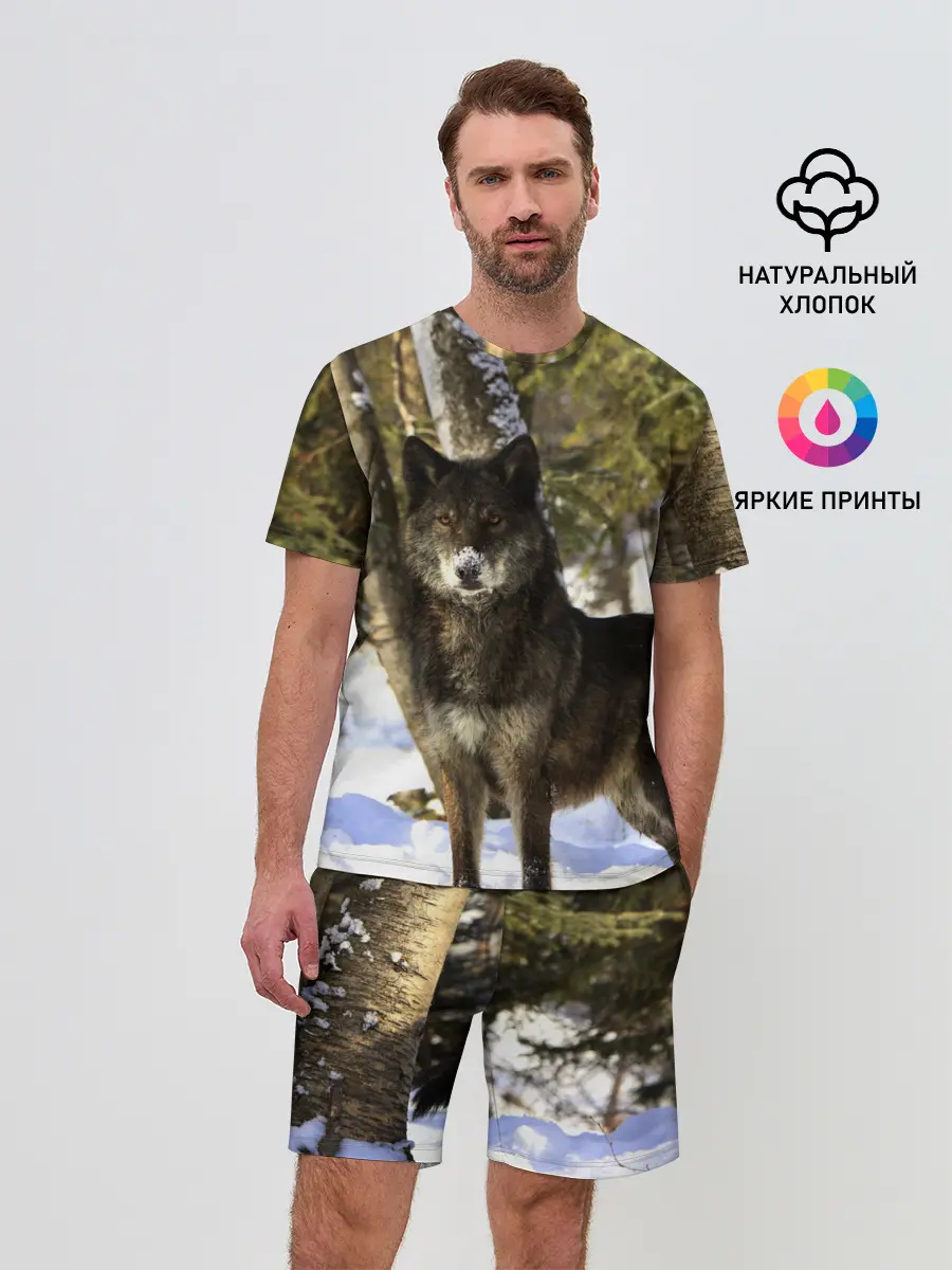 Мужской костюм с шортами / Волк и снег