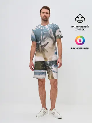 Мужской костюм с шортами / Волк и снег