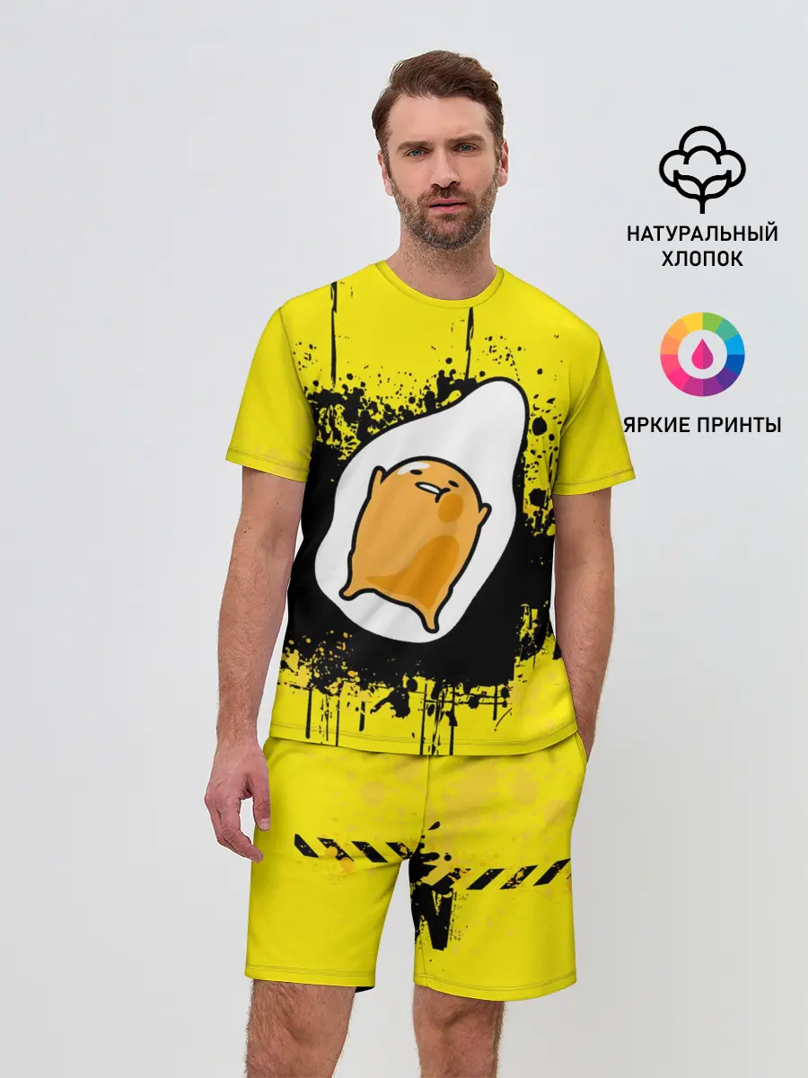 Мужской костюм с шортами / веселое яйцо на черном фоне