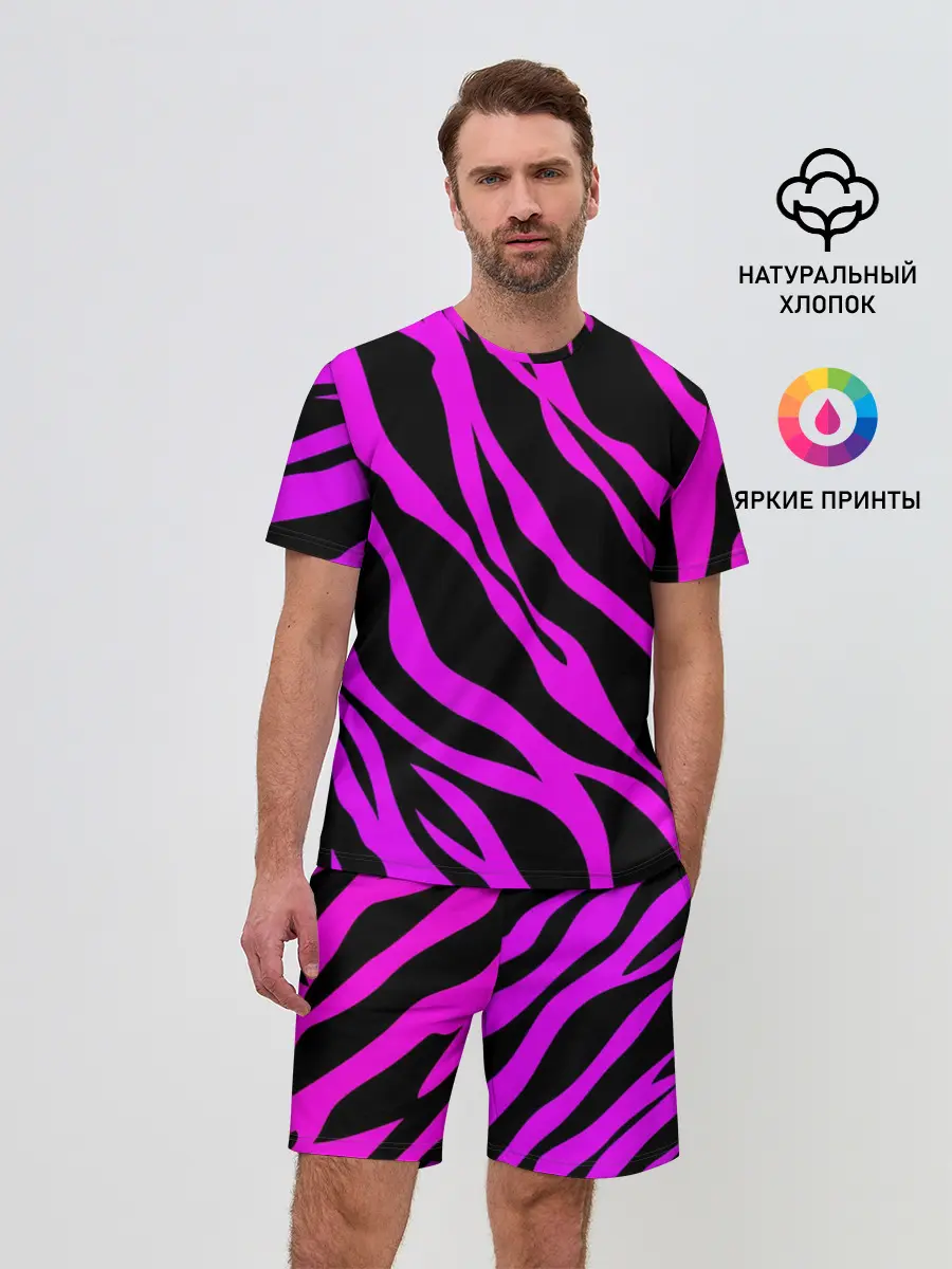 Мужской костюм с шортами / Неоновая зебра