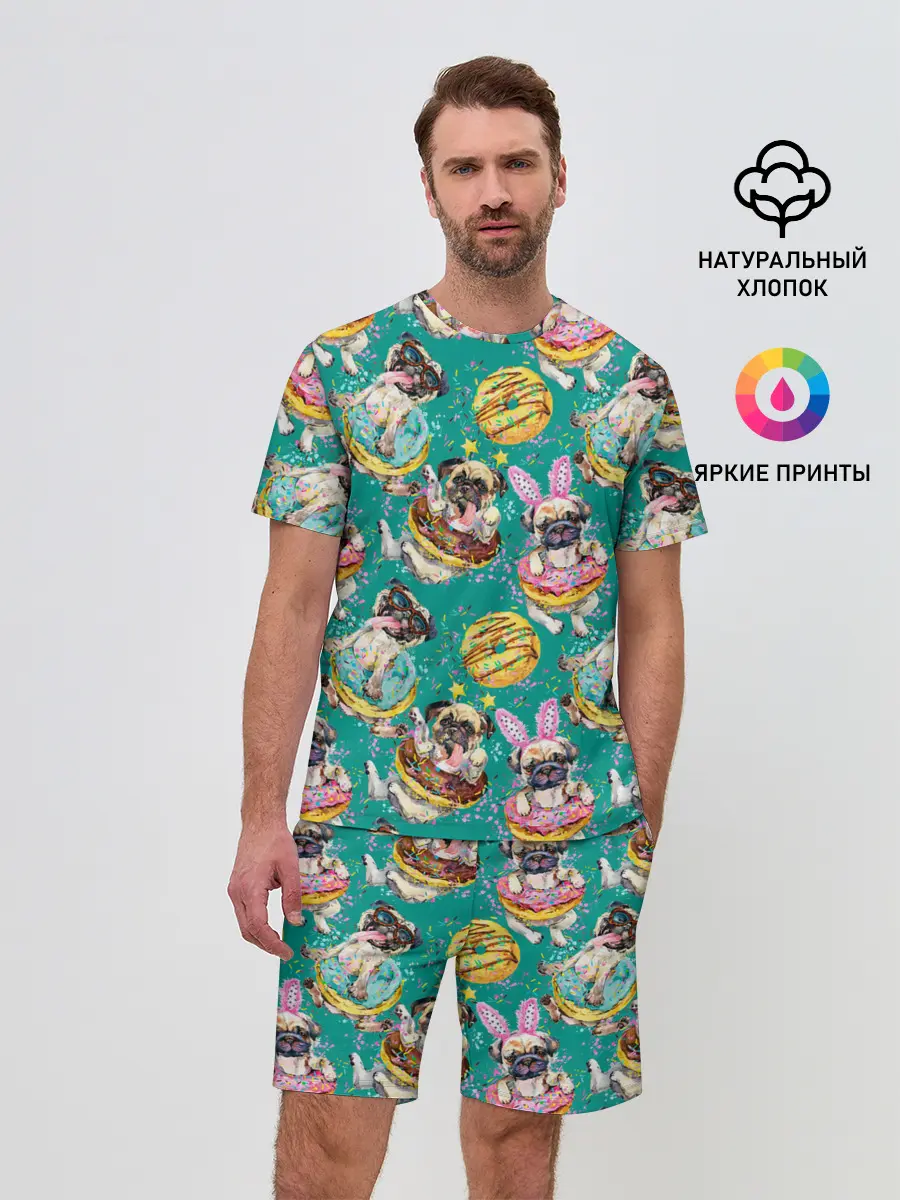 Мужской костюм с шортами / Мопсы в пончиках