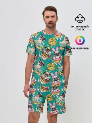 Мужской костюм с шортами / Мопсы в пончиках