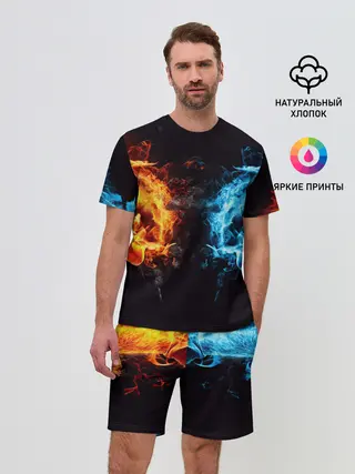 Мужской костюм с шортами / Абстракция,Инь-Ян,Огонь,Вода