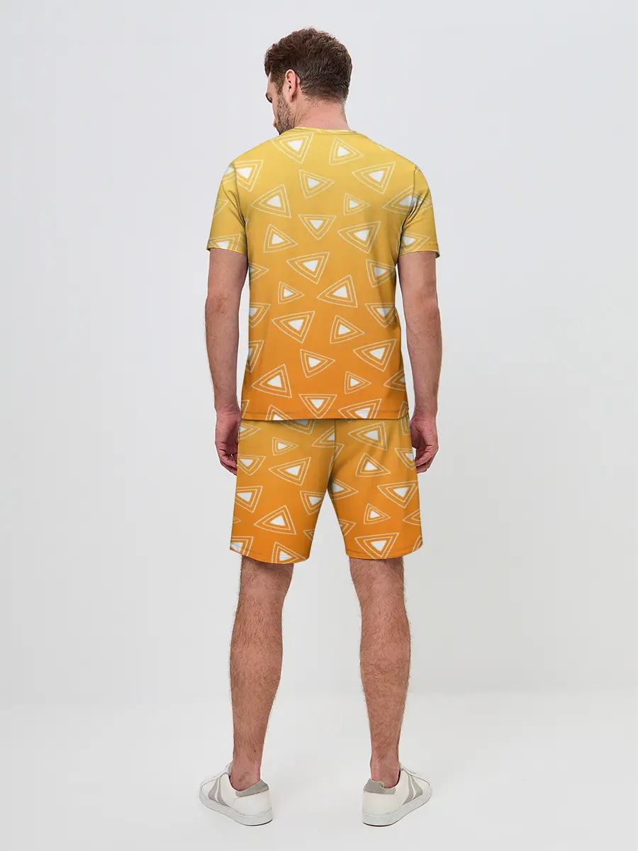 Мужской костюм с шортами / Kimetsu no yaiba оранжевый паттерн