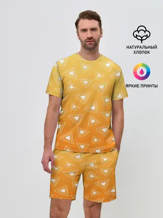 Мужской костюм с шортами / Kimetsu no yaiba оранжевый паттерн