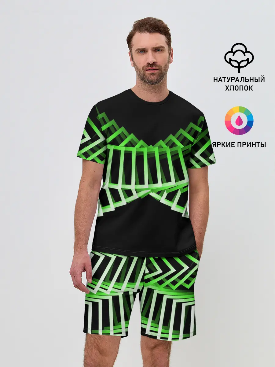 Мужской костюм с шортами / Неоновые квадраты