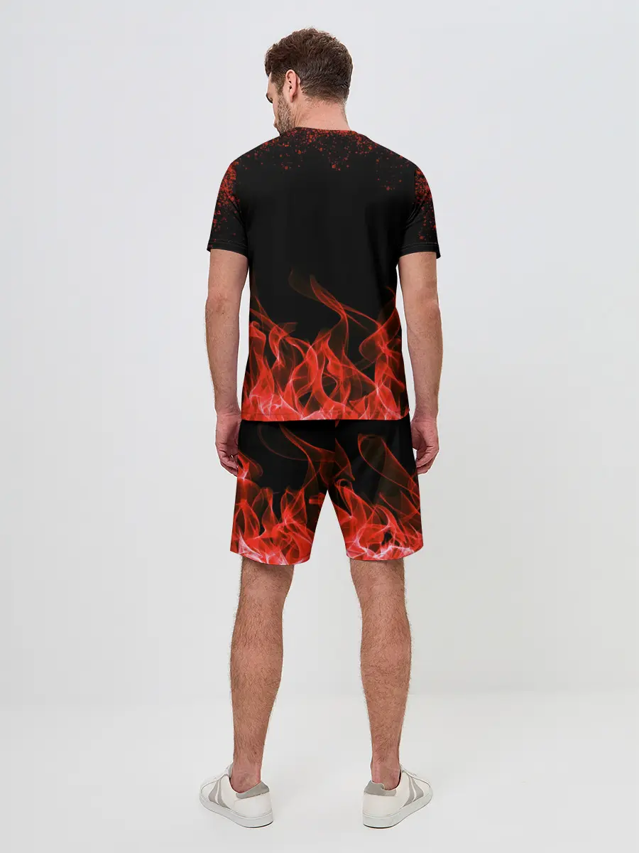 Мужской костюм с шортами / Череп и огонь