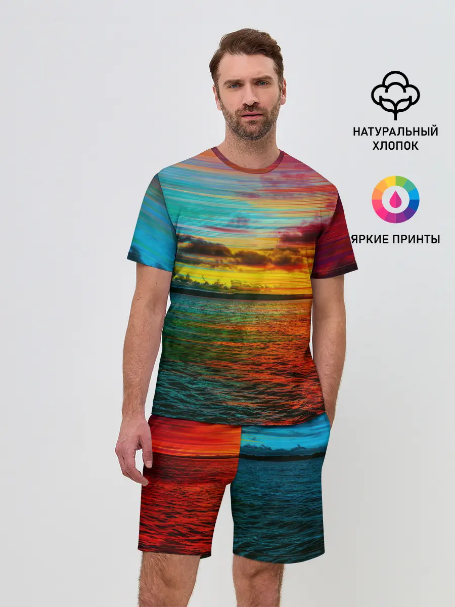 Мужской костюм с шортами / Glitch Sunset