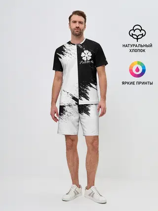 Мужской костюм с шортами / Черный Клевер инверсированный фон