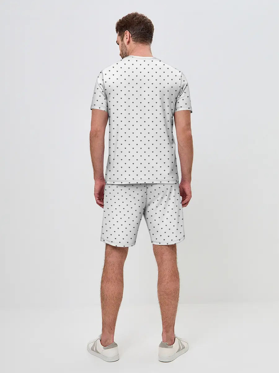 Мужской костюм с шортами / Сердечки черные на белом