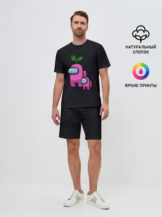 Мужской костюм с шортами / Among us Pink+ kid Pink