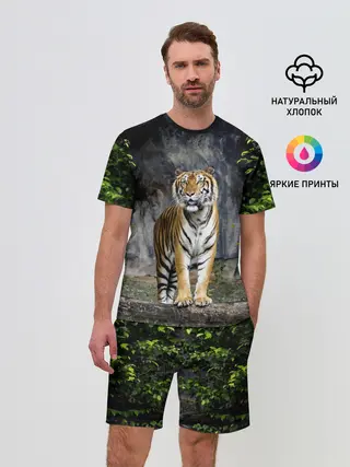Мужской костюм с шортами / ТИГР В ЛЕСУ