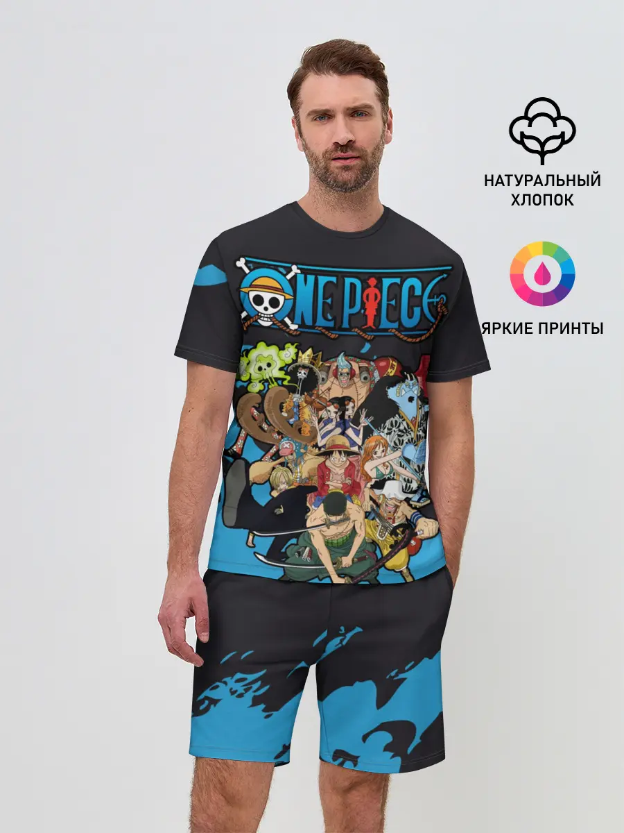 Мужской костюм с шортами / One Piece синий всплеск