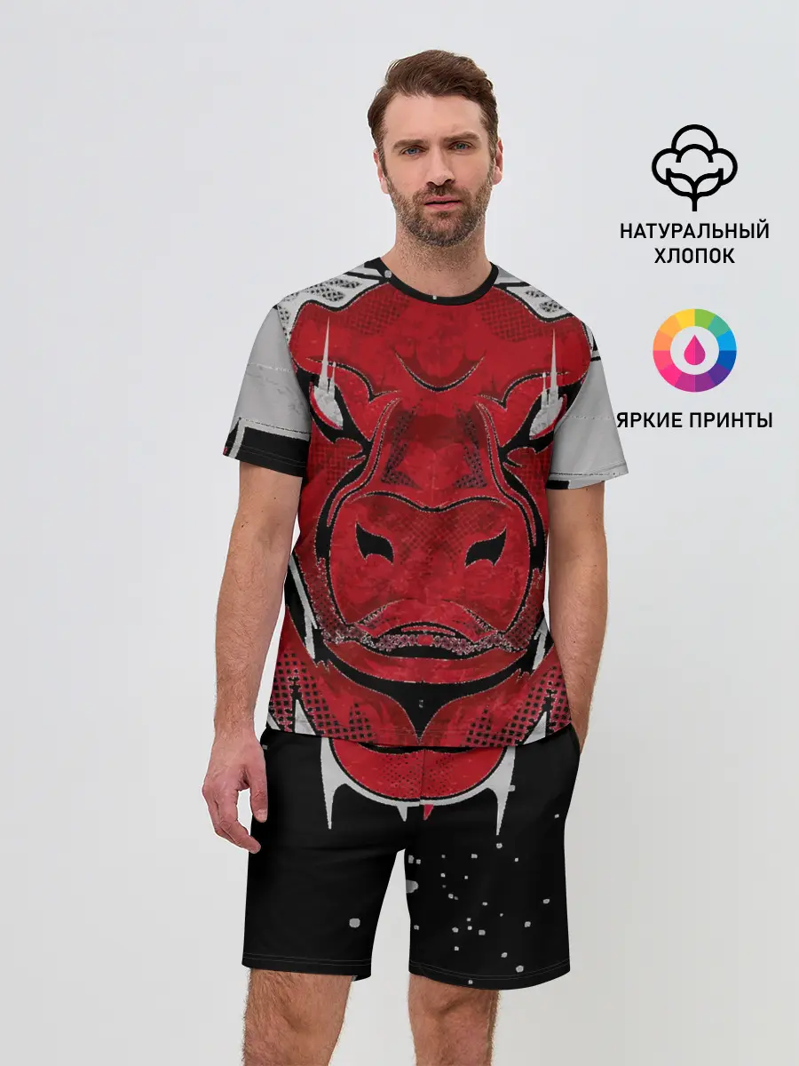 Мужской костюм с шортами / Красный бык