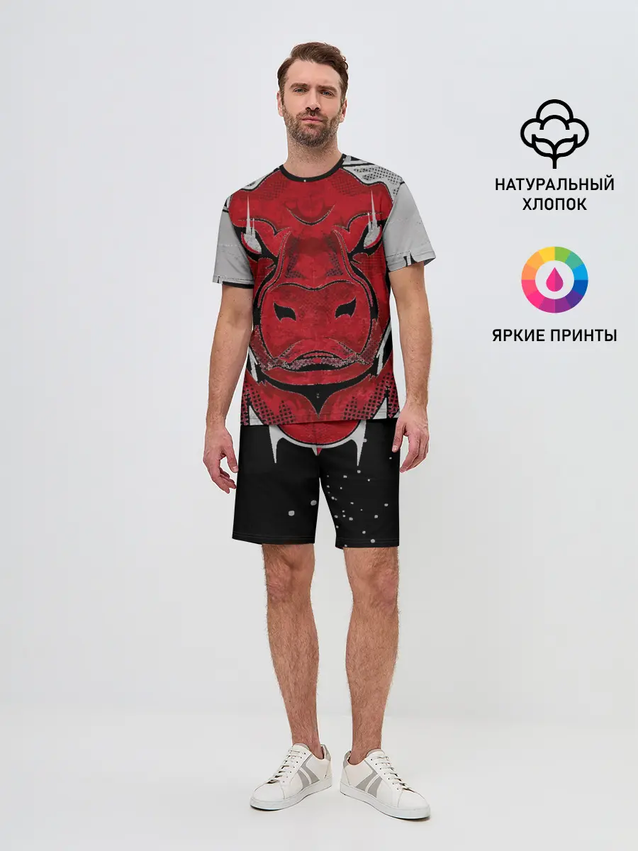 Мужской костюм с шортами / Красный бык