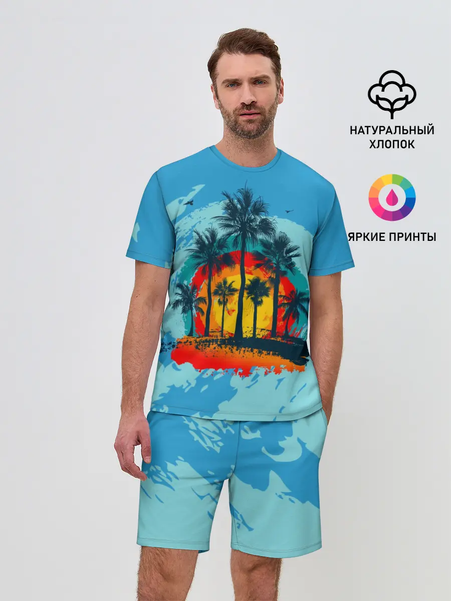 Мужской костюм с шортами / Море. Пальмы. Песок