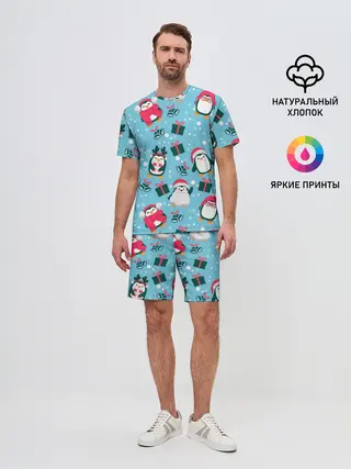 Мужской костюм с шортами / Новогодние Пингвины