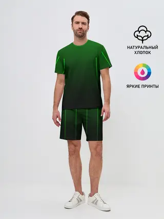 Мужской костюм с шортами / Неоновые линии на градиенте