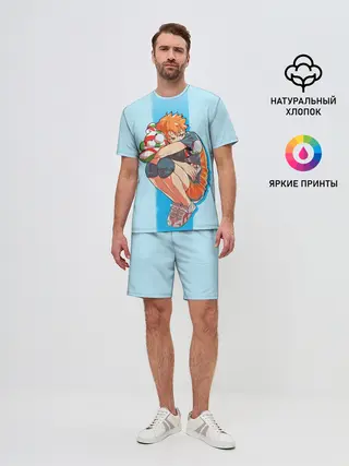 Мужской костюм с шортами / Хината на синем фоне