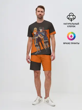 Мужской костюм с шортами / Karasuno оранжевая полоса