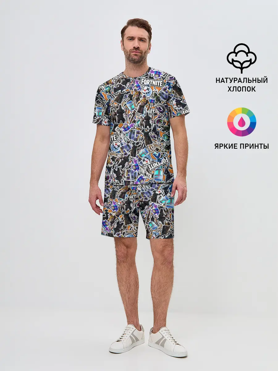 Мужской костюм с шортами / Fortnite Sticker Bombing