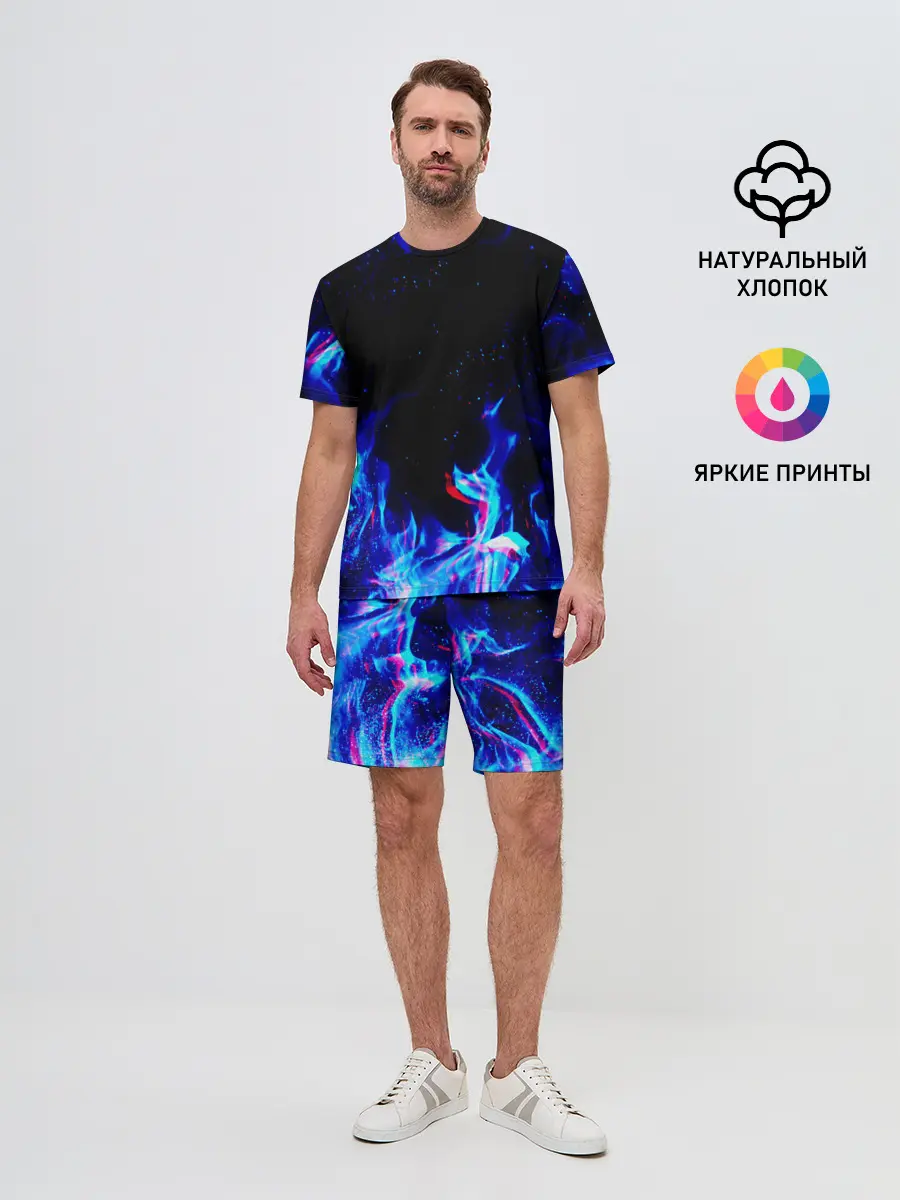 Мужской костюм с шортами / СИНИЙ ОГОНЬ ГЛИТЧ | BLUE FIRE GLITCH