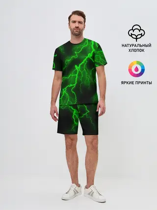 Мужской костюм с шортами / МОЛНИЯ GREEN NEON