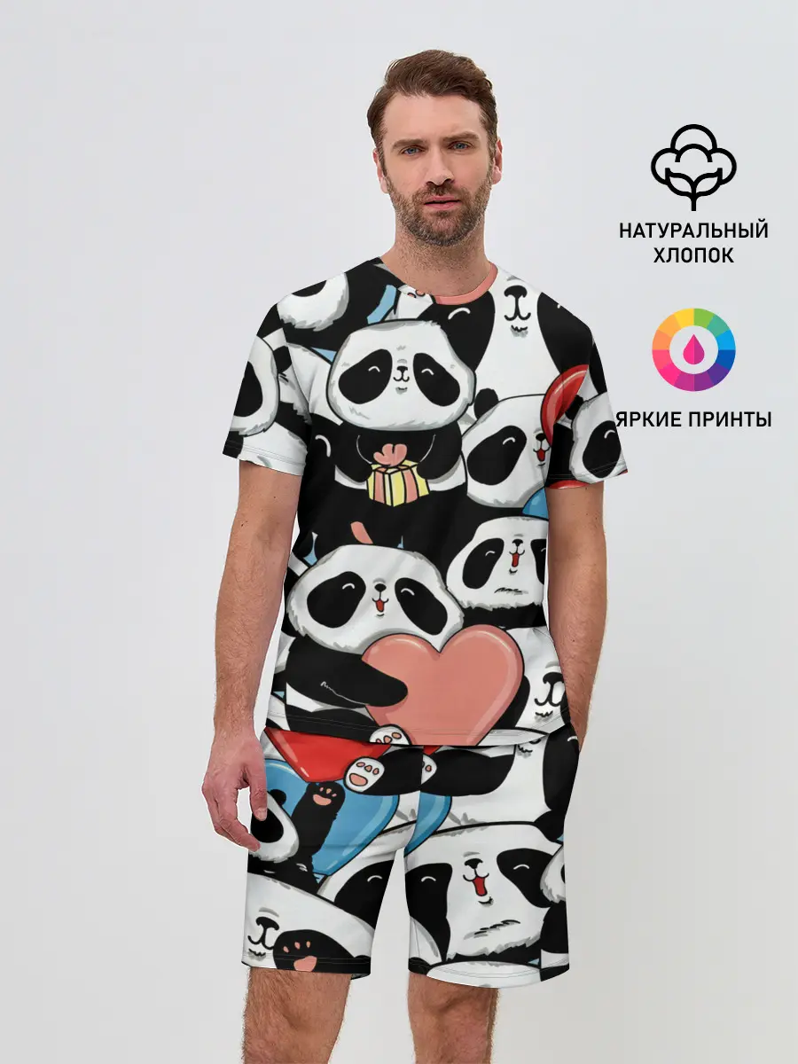 Мужской костюм с шортами / Панды.
