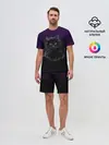 Мужской костюм с шортами / черный кот на фиолетовом фоне