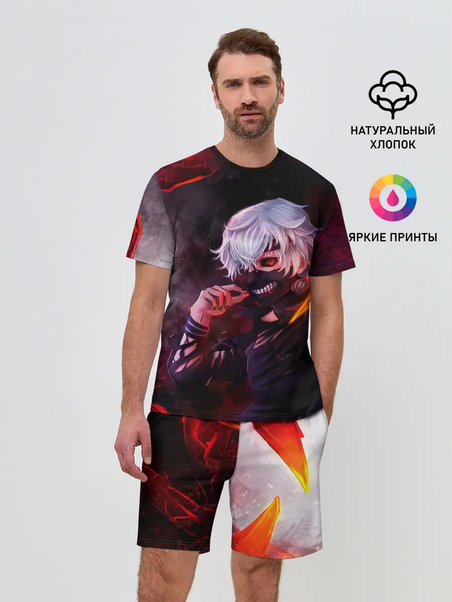 Мужской костюм с шортами / Ken Kaneki красные жала