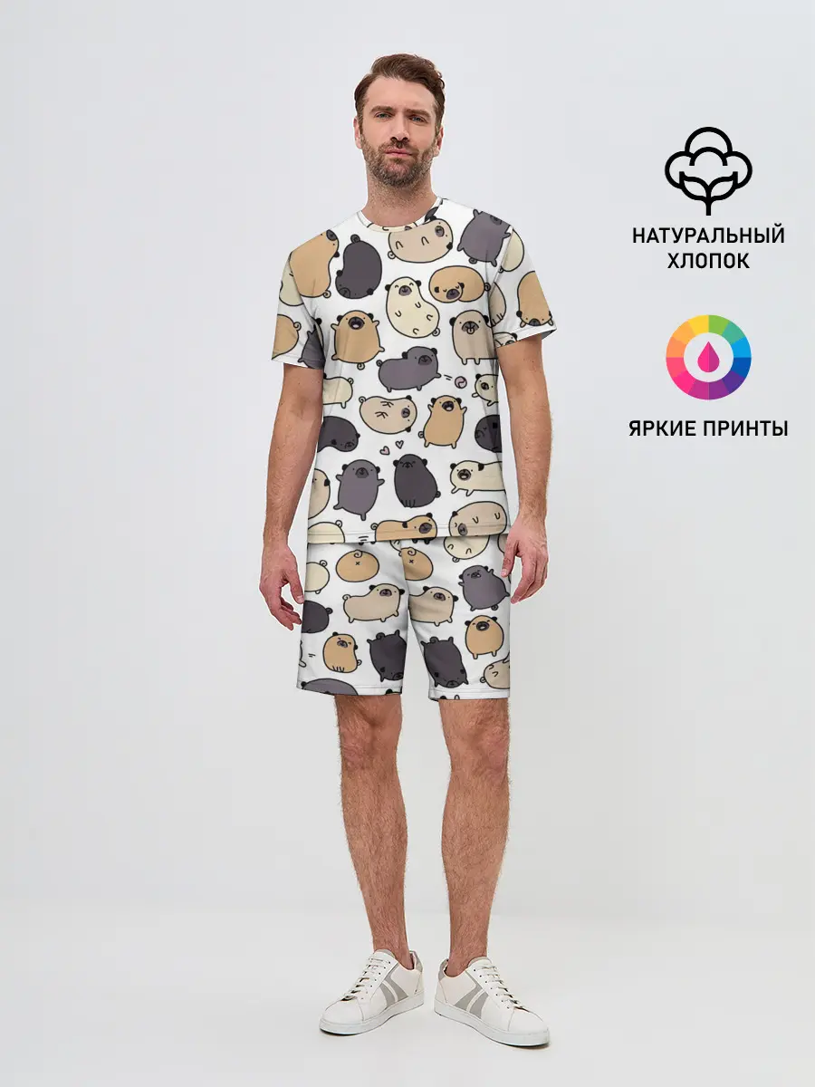 Мужской костюм с шортами / Милые мопсы