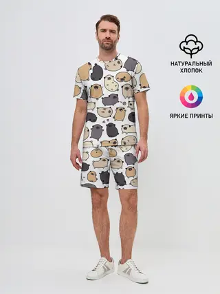 Мужской костюм с шортами / Милые мопсы